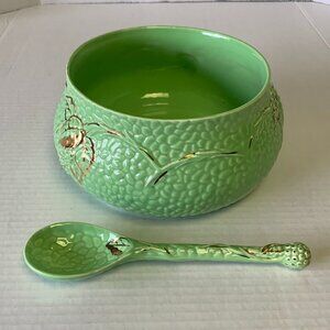 Vtg Wade of England Emerald Gold Serving Bowl & Spoon 1950's Chips Salad Soup